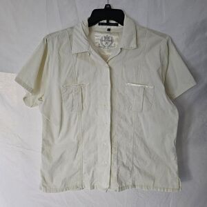 Vintage y2k 2000s corduroy off white button down blouse
